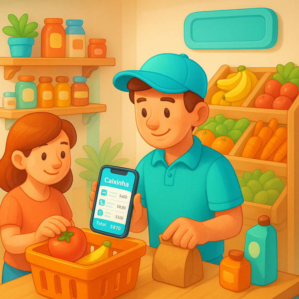 Pessoa usando o aplicativo Caixinha